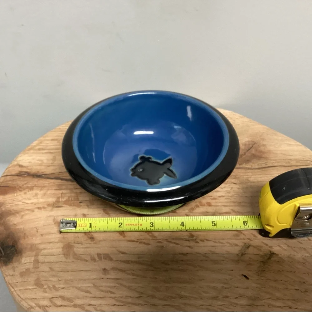 🔵 Ceramic crafted Pet Food or Water Bowl by Shep in great condition - Heavy